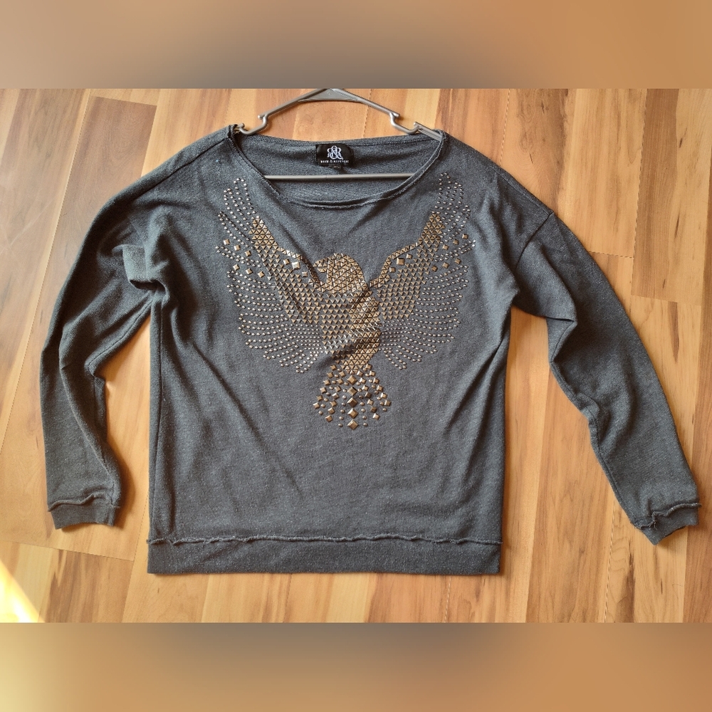 Gray Long Sleeve Top with Silver Studded Design
